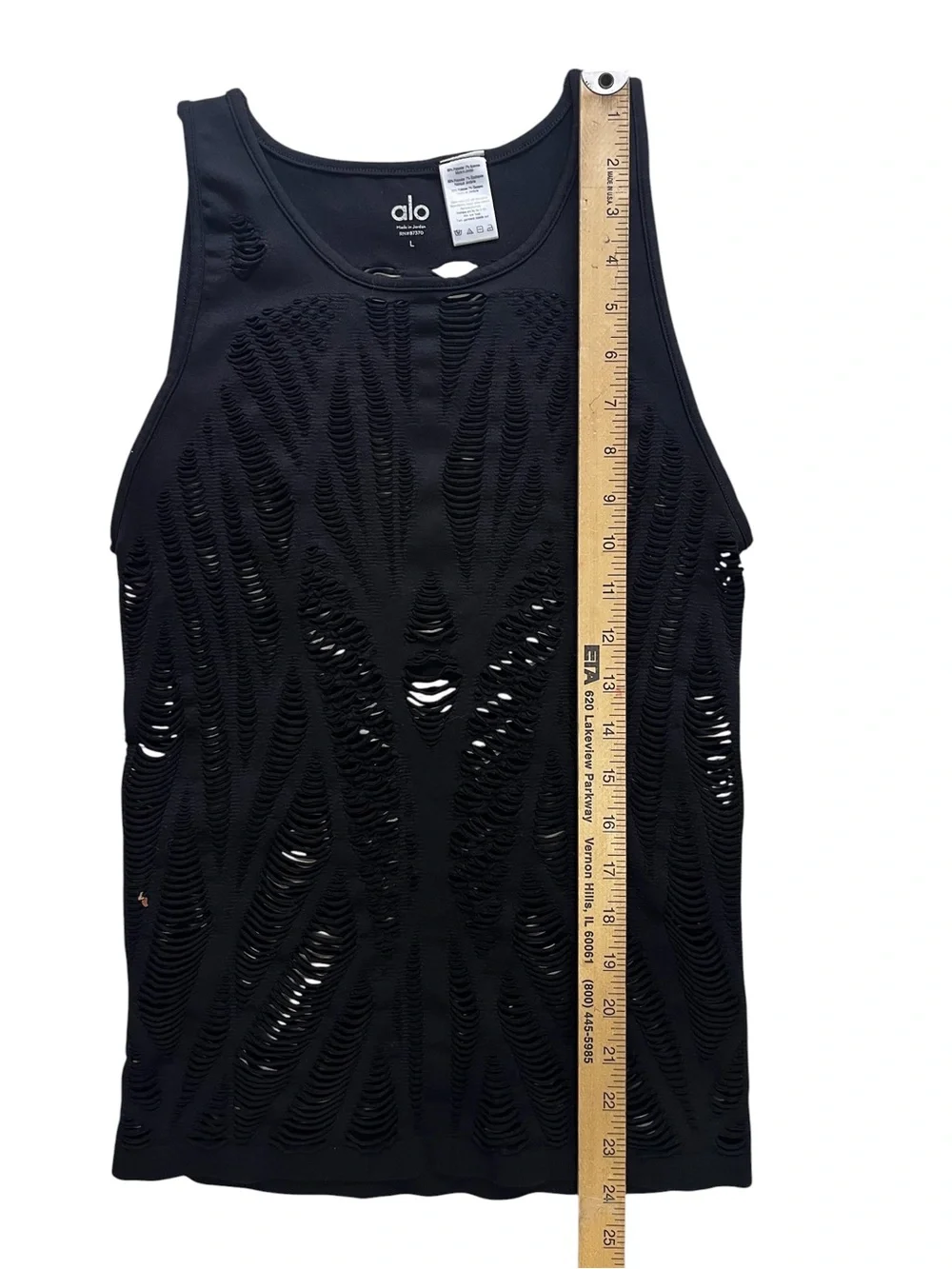 Alo Yoga Vixen Black Laser Cut Mesh Muscle Tank Size Large